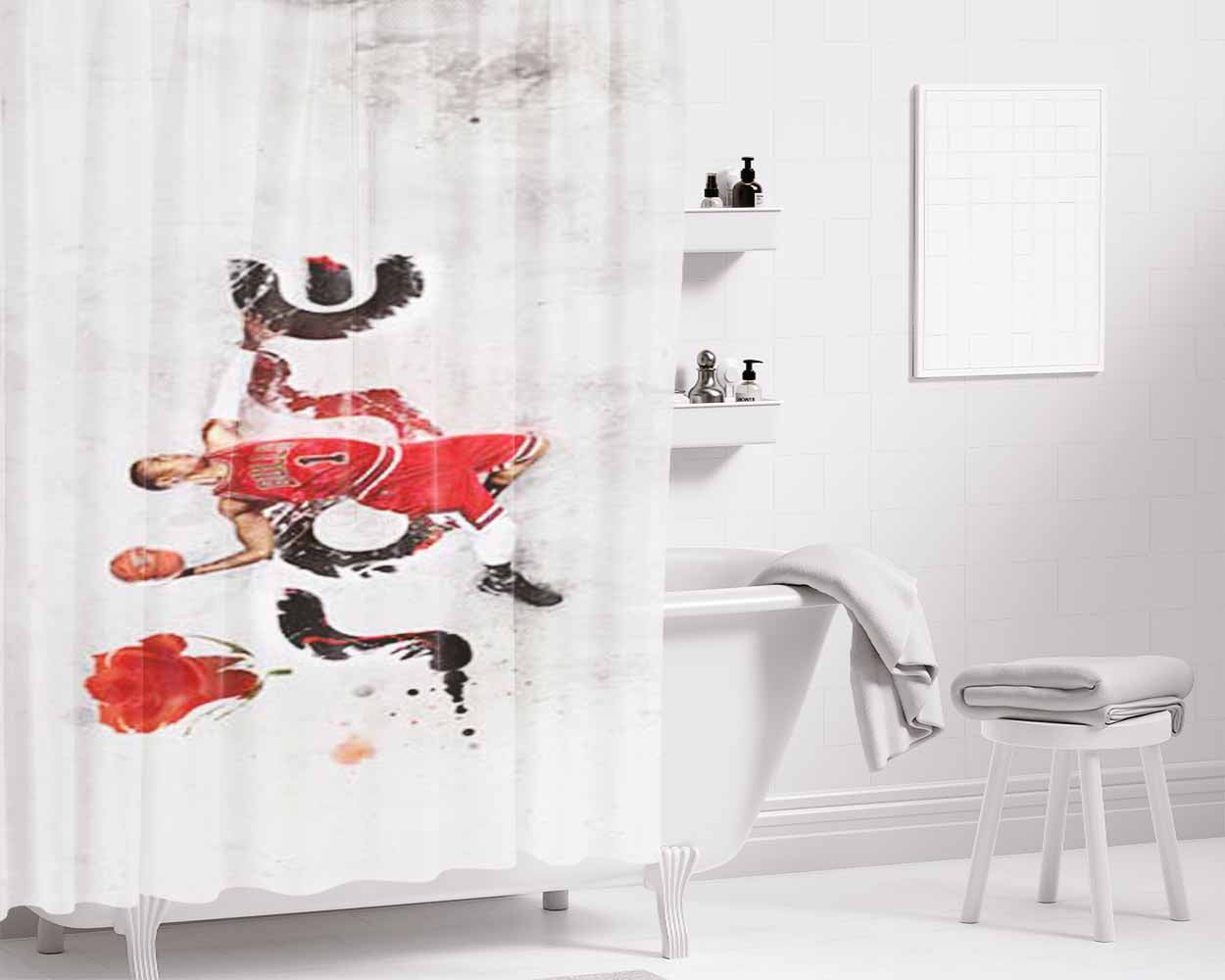 Chicago Bulls Derrick Rose Bathroom Shower Curtain Fabric Waterproof | 66 X 72 Inch