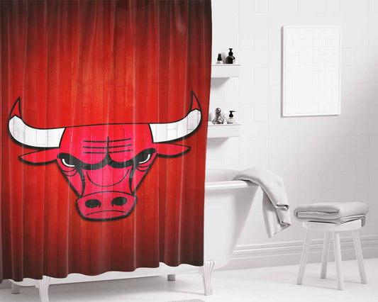 Chicago Bulls Hardwood 2 Bathroom Shower Curtain Fabric Waterproof | 66 X 72 Inch