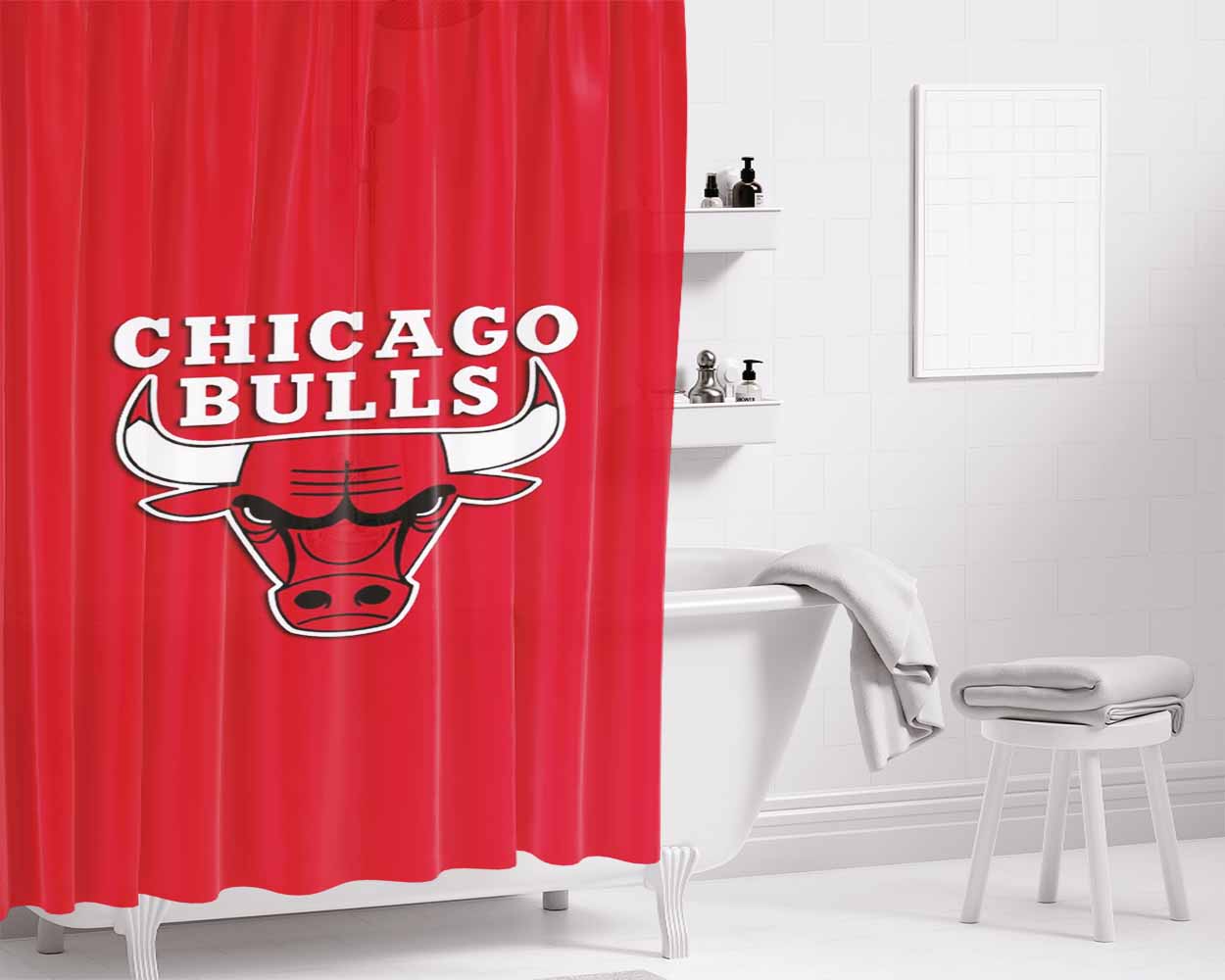 Chicago Bulls Jersey R Bathroom Shower Curtain Fabric Waterproof | 66 X 72 Inch