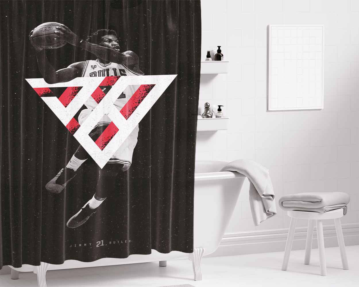 Chicago Bulls Jimmy Butler Bathroom Shower Curtain Fabric Waterproof | 66 X 72 Inch