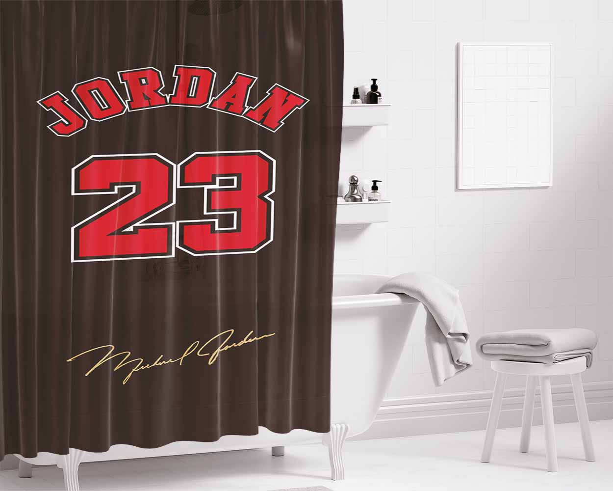 Chicago Bulls Jordan Black Bathroom Shower Curtain Fabric Waterproof | 66 X 72 Inch