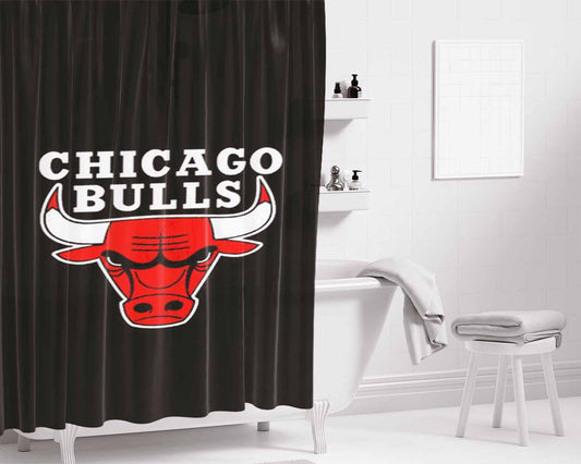 Chicago Bulls Logo Black Bathroom Shower Curtain Fabric Waterproof | 66 X 72 Inch