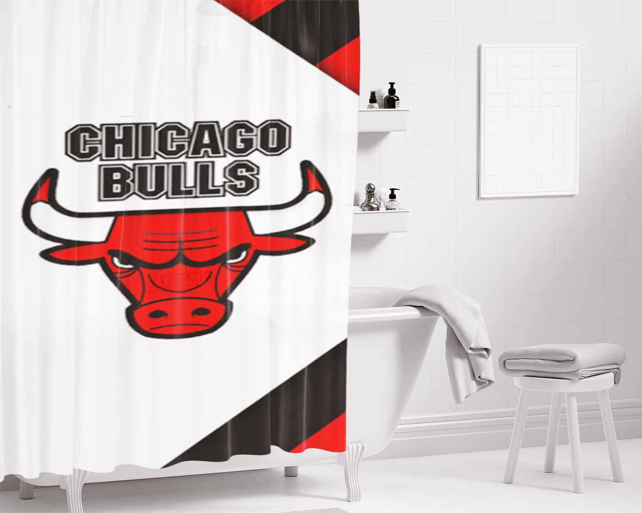 Chicago Bulls Logo Bathroom Shower Curtain Fabric Waterproof | 66 X 72 Inch