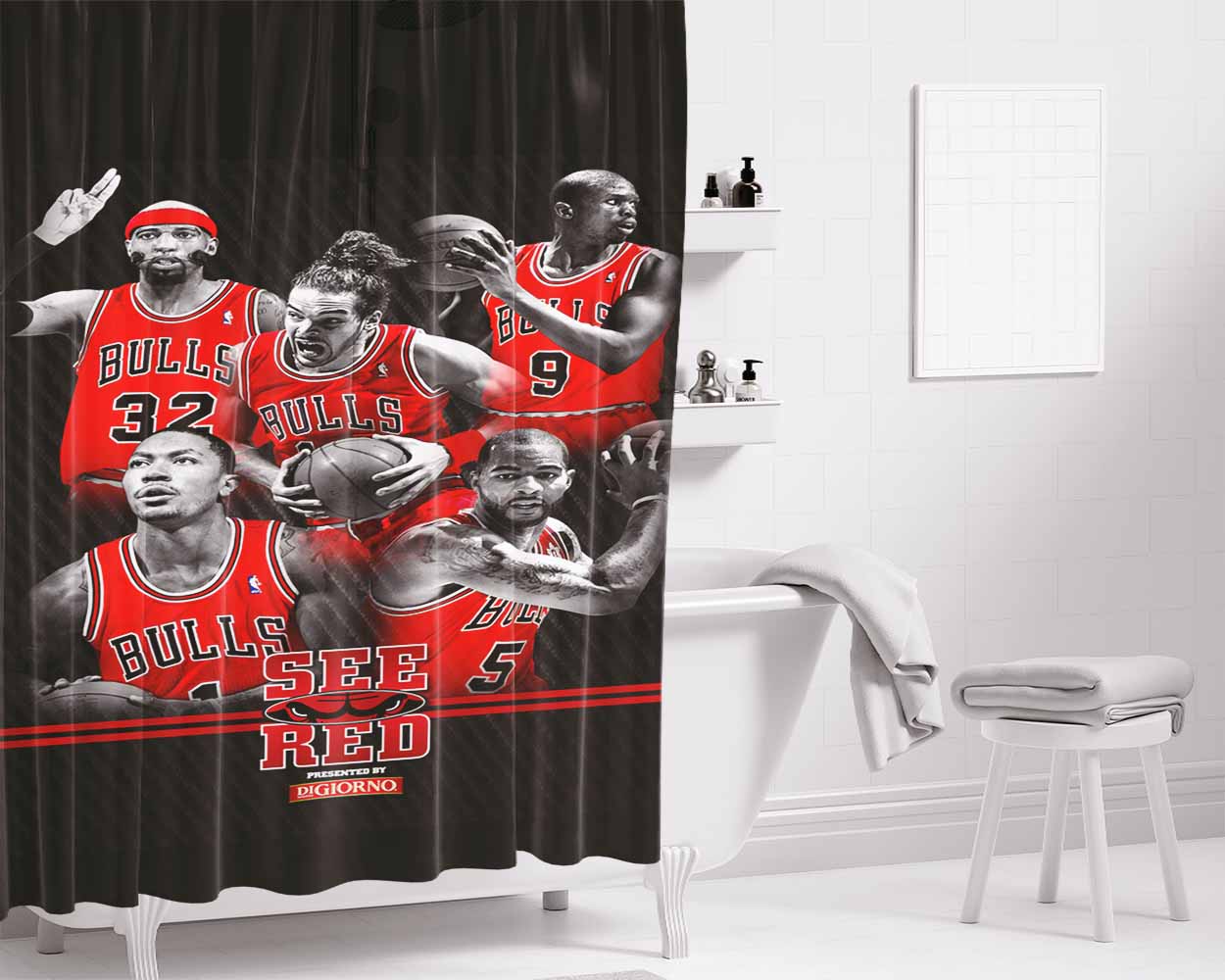 Chicago Bulls See Re Bathroom Shower Curtain Fabric Waterproof | 66 X 72 Inch