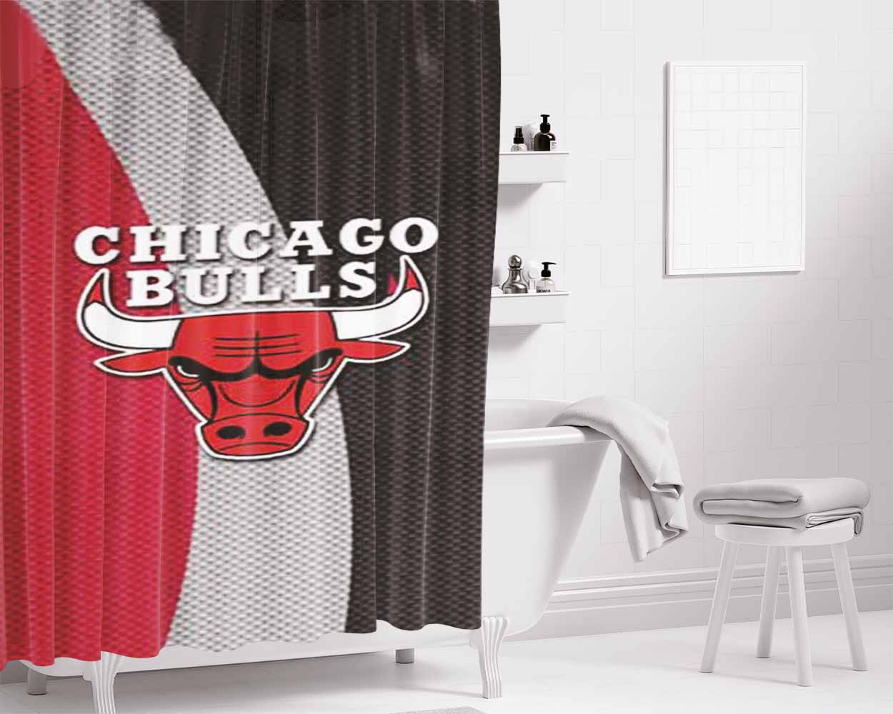 Chicago Bulls Texture Logo Bathroom Shower Curtain Fabric Waterproof | 66 X 72 Inch