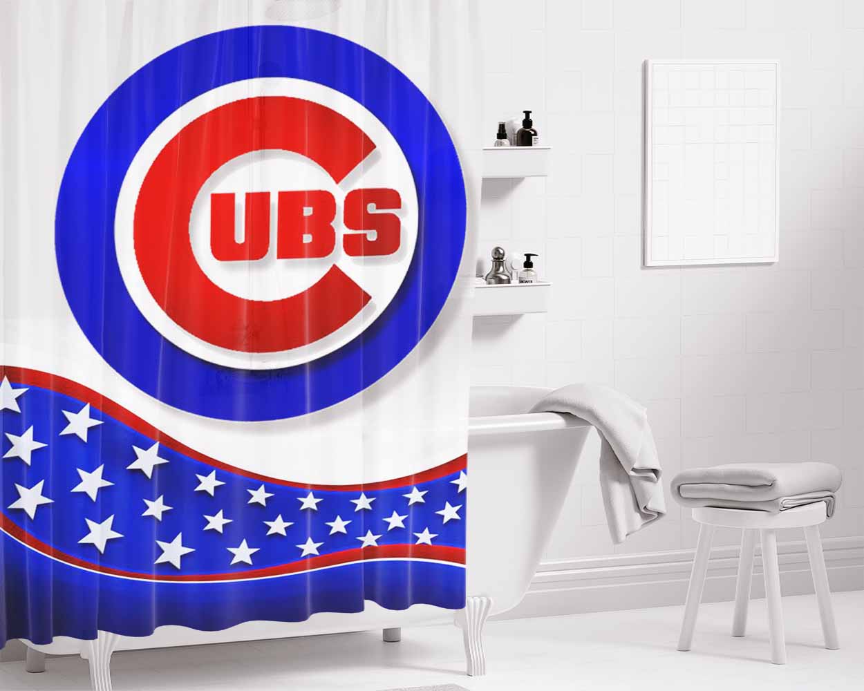 Chicago Cubs Americ Bathroom Shower Curtain Fabric Waterproof | 66 X 72 Inch