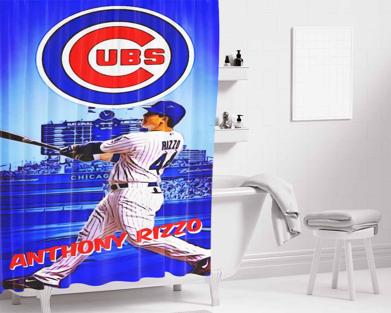 Chicago Cubs Anthon Bathroom Shower Curtain Fabric Waterproof | 66 X 72 Inch