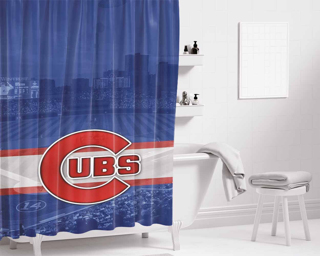 Chicago Cubs Atm Bathroom Shower Curtain Fabric Waterproof | 66 X 72 Inch