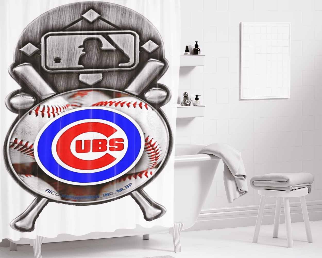 Chicago Cubs Basebal Bathroom Shower Curtain Fabric Waterproof | 66 X 72 Inch