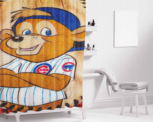 Chicago Cubs Bear Ball Bathroom Shower Curtain Fabric Waterproof | 66 X 72 Inch