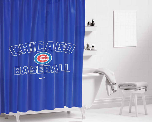 Chicago Cubs Blue Bathroom Shower Curtain Fabric Waterproof | 66 X 72 Inch