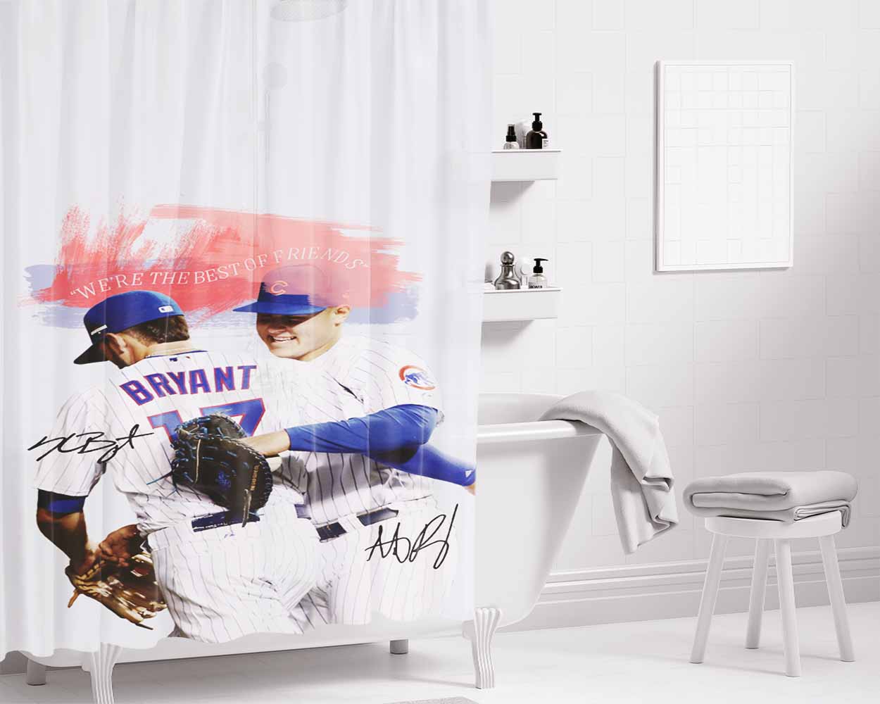 Chicago Cubs Bryant And Rizzo Bathroom Shower Curtain Fabric Waterproof | 66 X 72 Inch