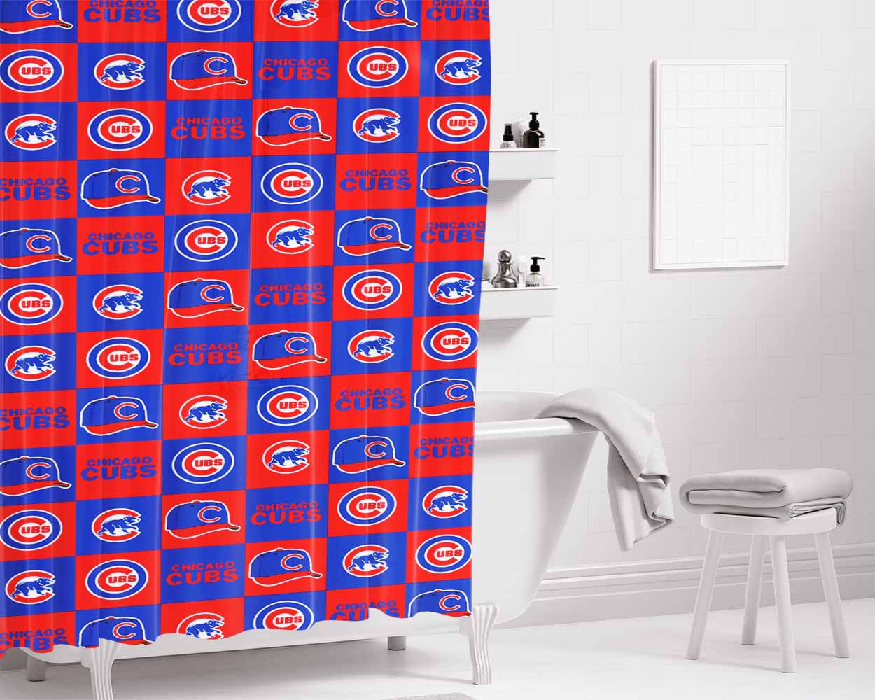 Chicago Cubs Caps Logo Bathroom Shower Curtain Fabric Waterproof | 66 X 72 Inch