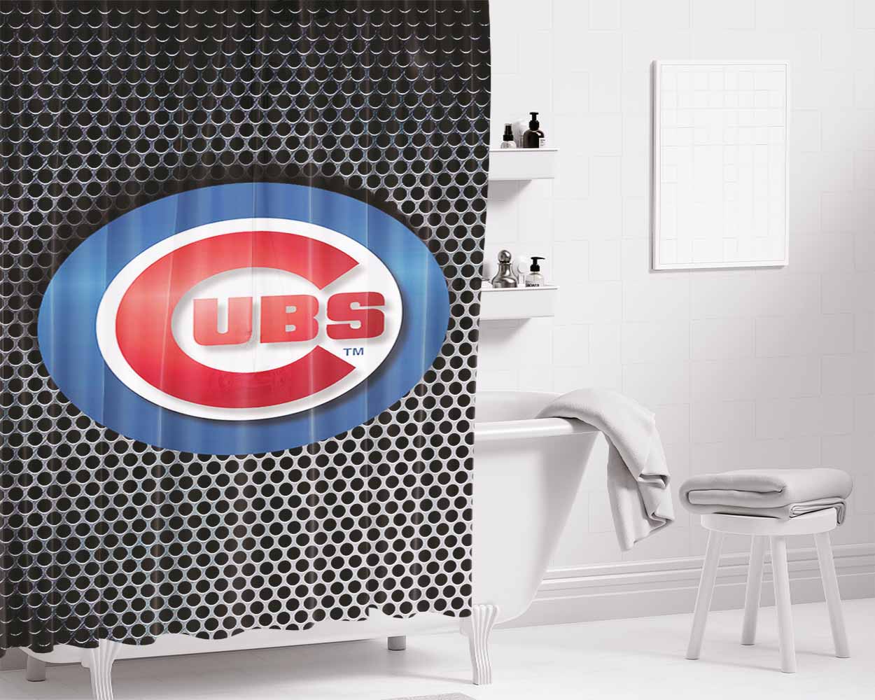 Chicago Cubs Carbon Fiber Art Bathroom Shower Curtain Fabric Waterproof | 66 X 72 Inch