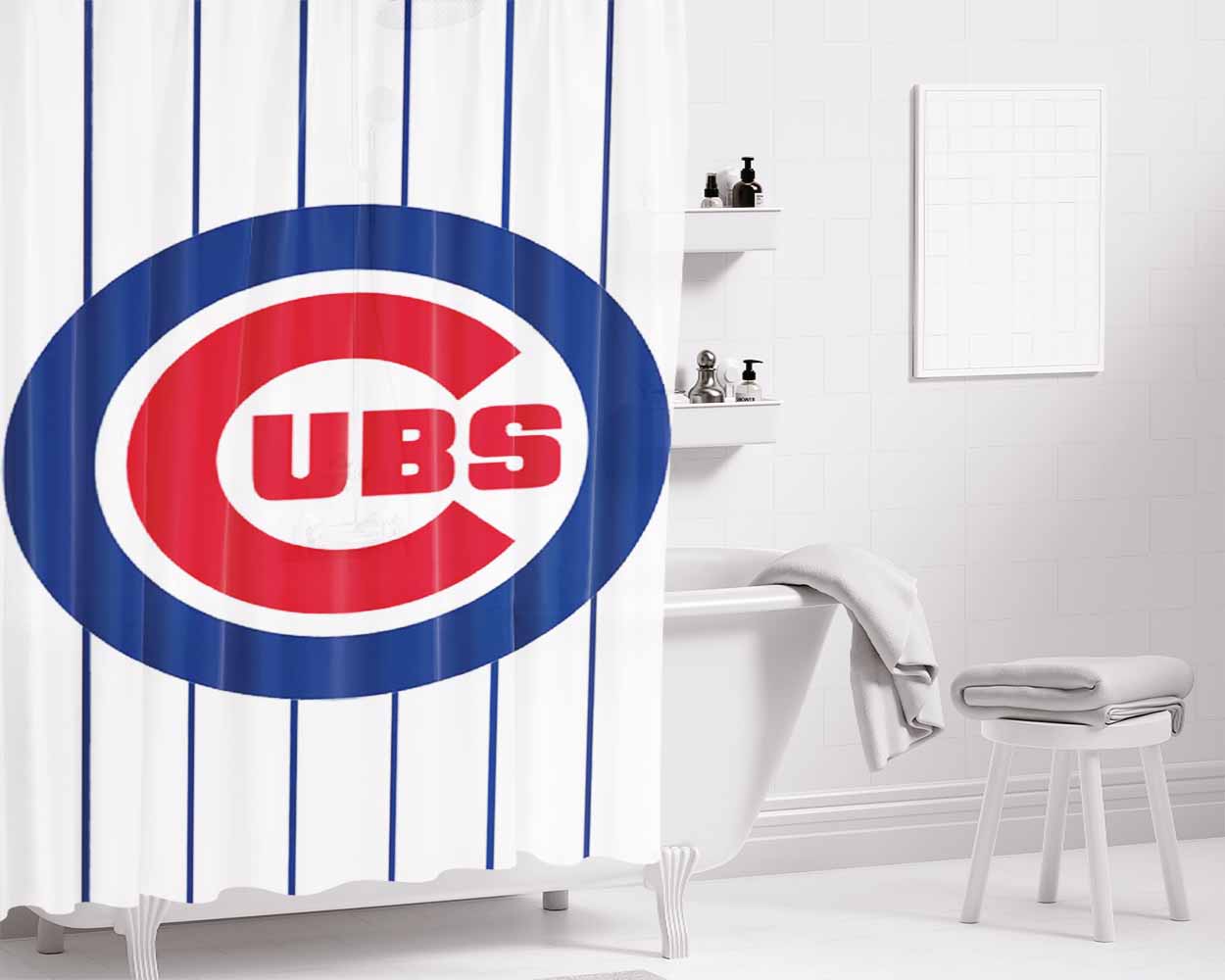 Chicago Cubs Circle Stripe Bathroom Shower Curtain Fabric Waterproof | 66 X 72 Inch