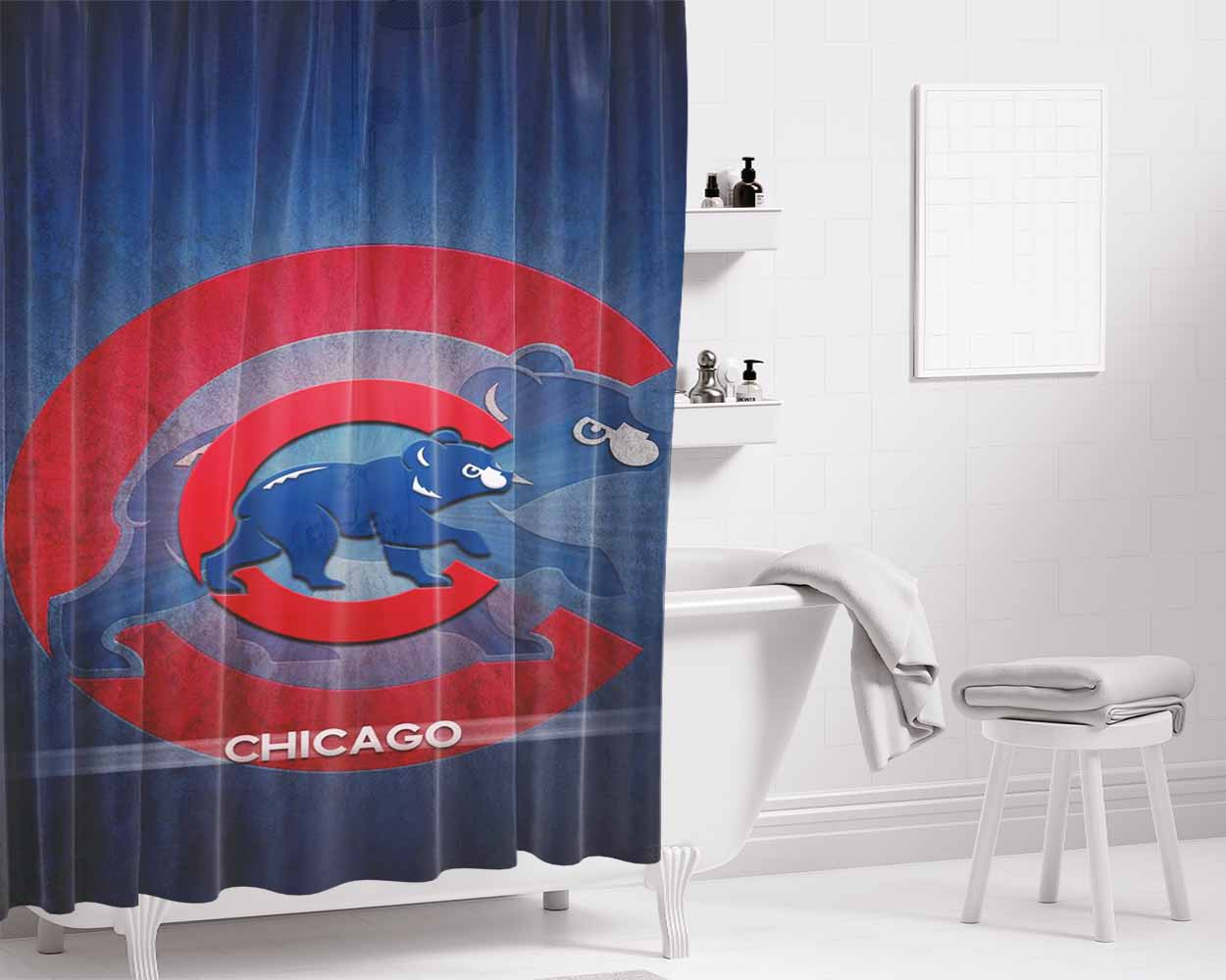 Chicago Cubs Crack P Bathroom Shower Curtain Fabric Waterproof | 66 X 72 Inch