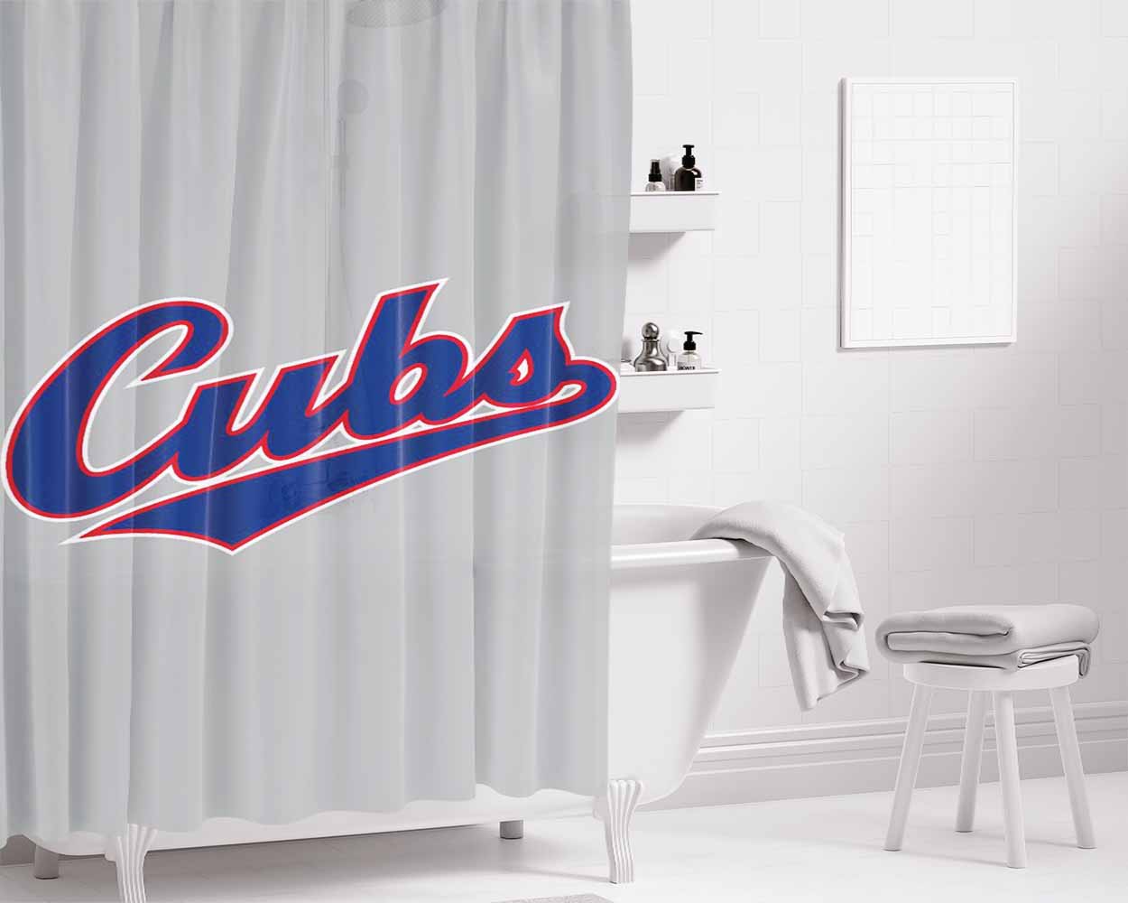 Chicago Cubs Font_J Bathroom Shower Curtain Fabric Waterproof | 66 X 72 Inch