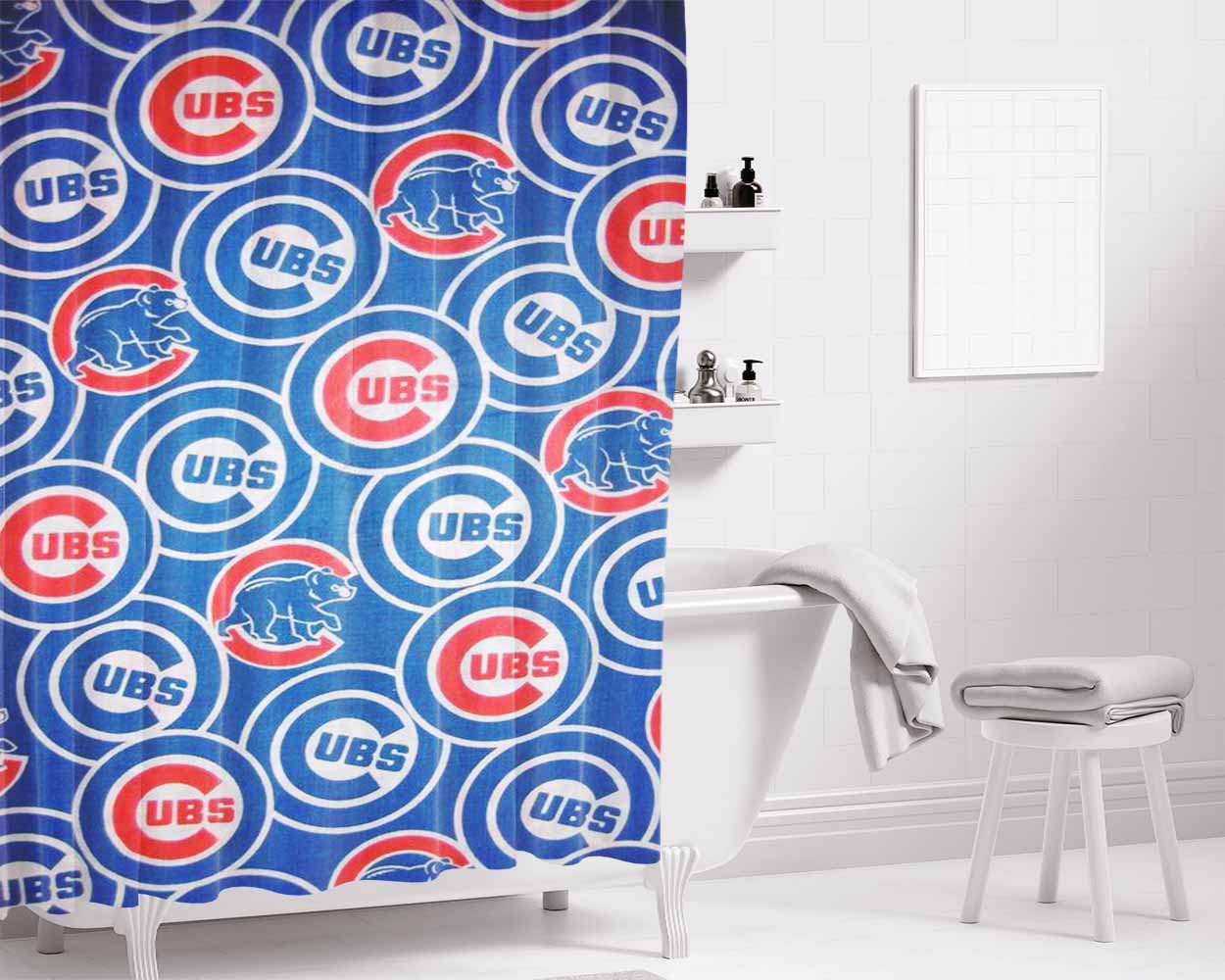 Chicago Cubs Full P Bathroom Shower Curtain Fabric Waterproof | 66 X 72 Inch