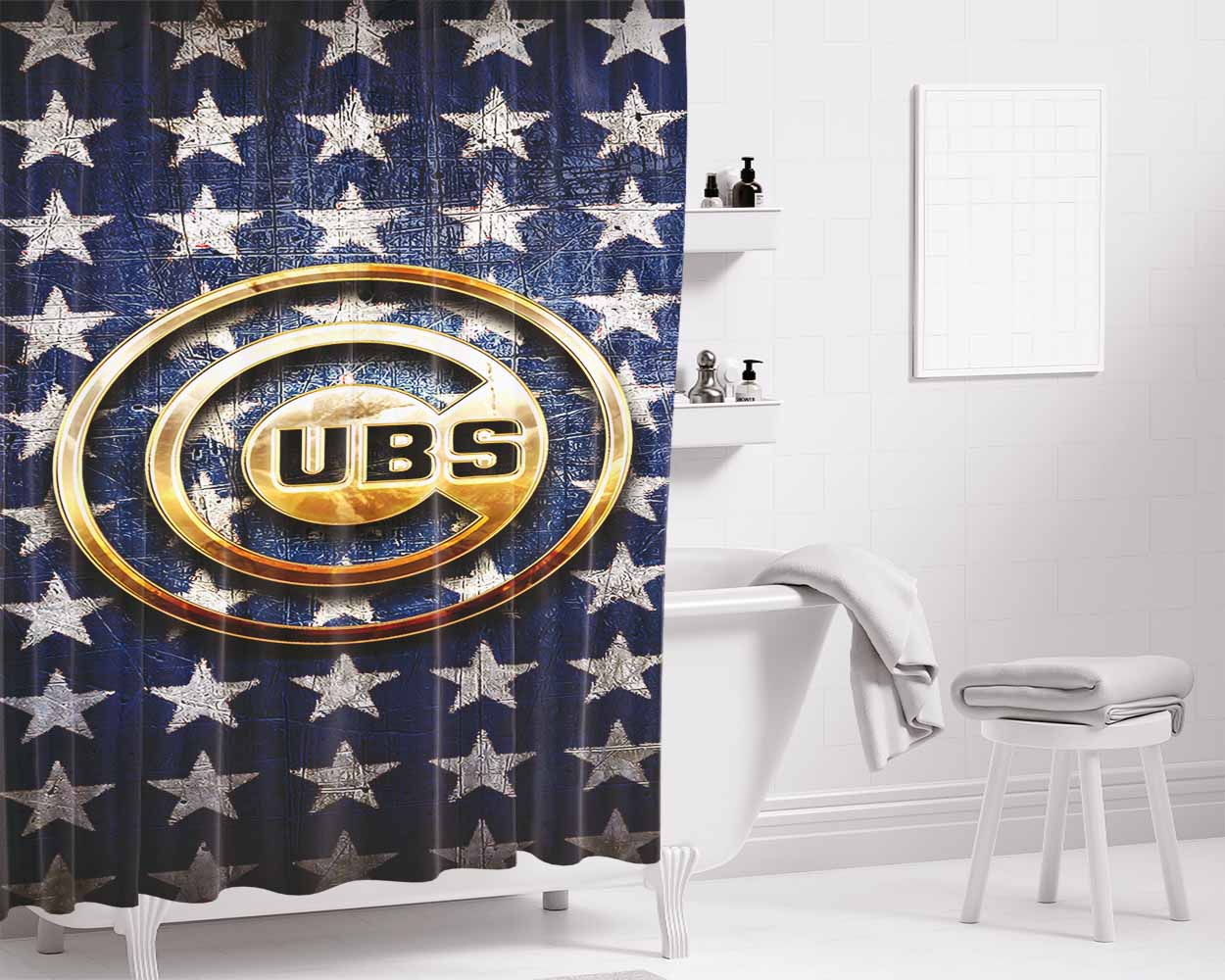 Chicago Cubs Golden Logo Usa Bathroom Shower Curtain Fabric Waterproof | 66 X 72 Inch