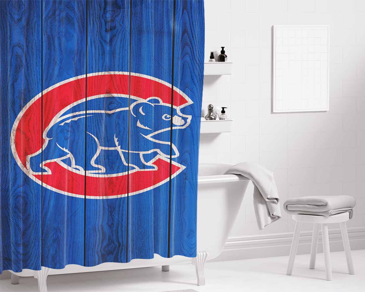 Chicago Cubs Home Baseball Bathroom Shower Curtain Fabric Waterproof | 66 X 72 Inch
