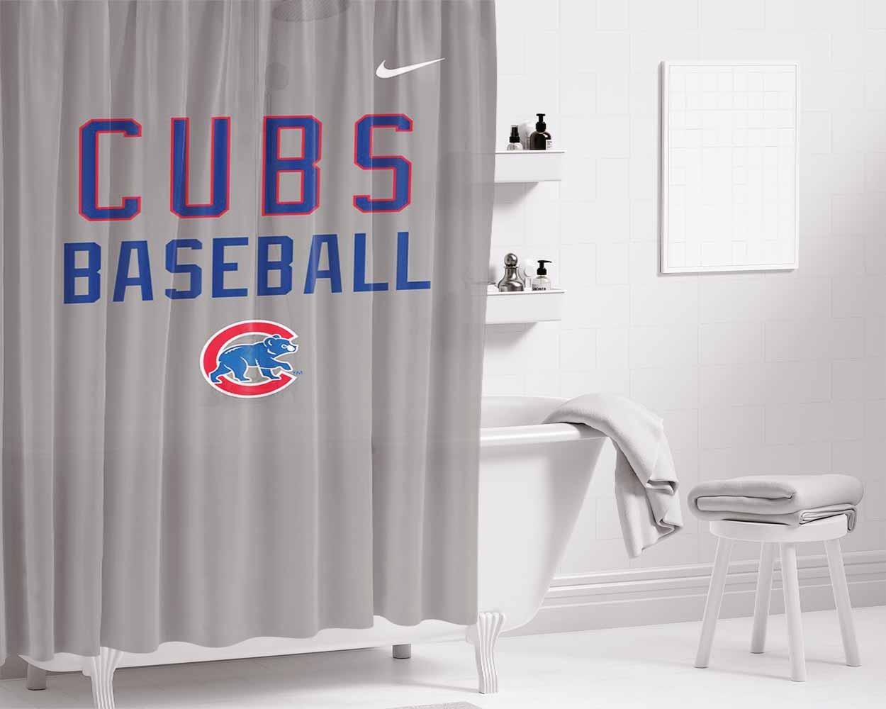 Chicago Cubs In Th Bathroom Shower Curtain Fabric Waterproof | 66 X 72 Inch