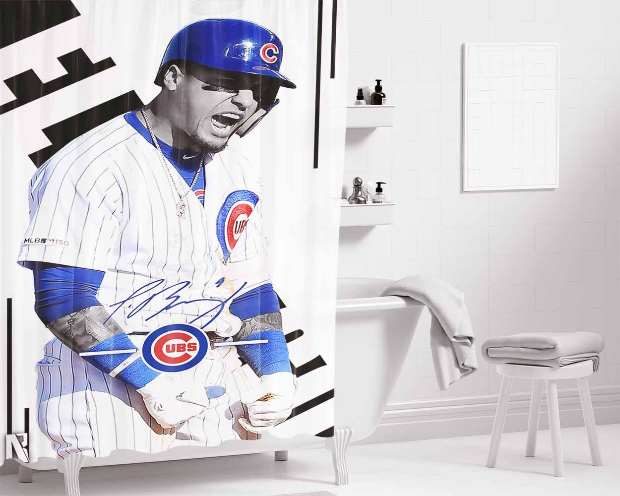 Chicago Cubs Javier Baez White Wallpapers Bathroom Shower Curtain Fabric Waterproof | 66 X 72 Inch