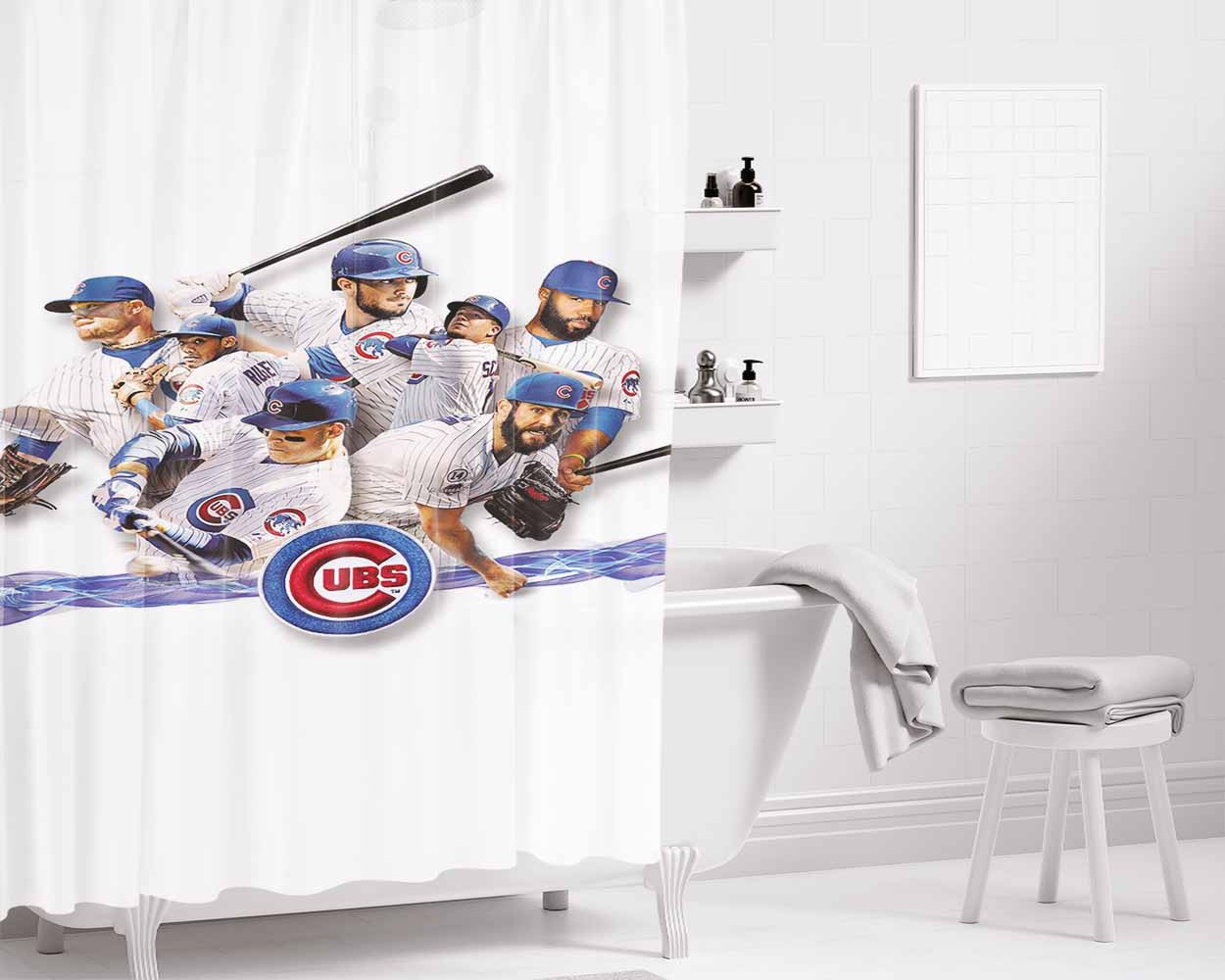Chicago Cubs Legend Player Bathroom Shower Curtain Fabric Waterproof | 66 X 72 Inch