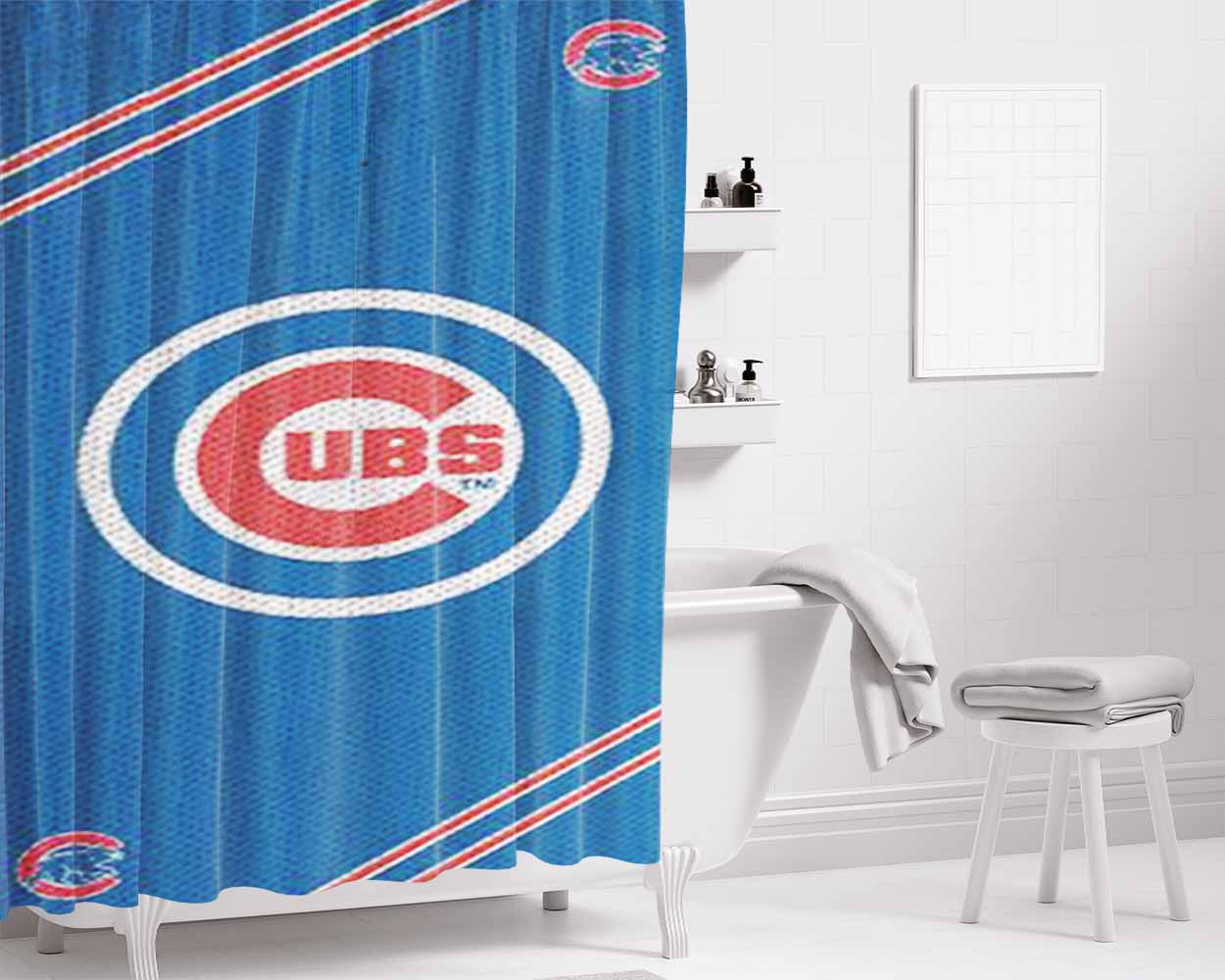 Chicago Cubs Logo 2 Bathroom Shower Curtain Fabric Waterproof | 66 X 72 Inch