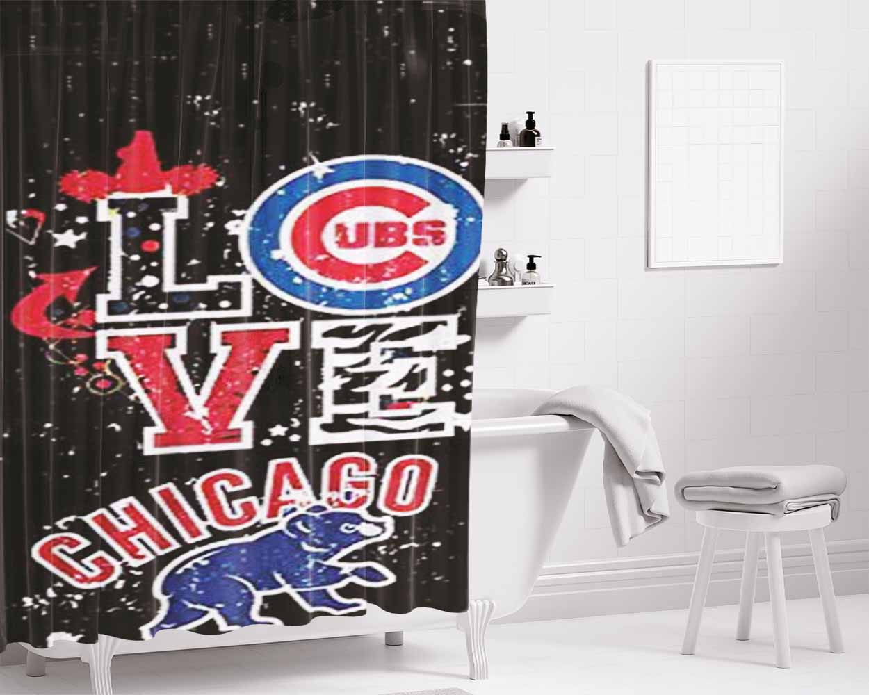 Chicago Cubs Love Bathroom Shower Curtain Fabric Waterproof | 66 X 72 Inch