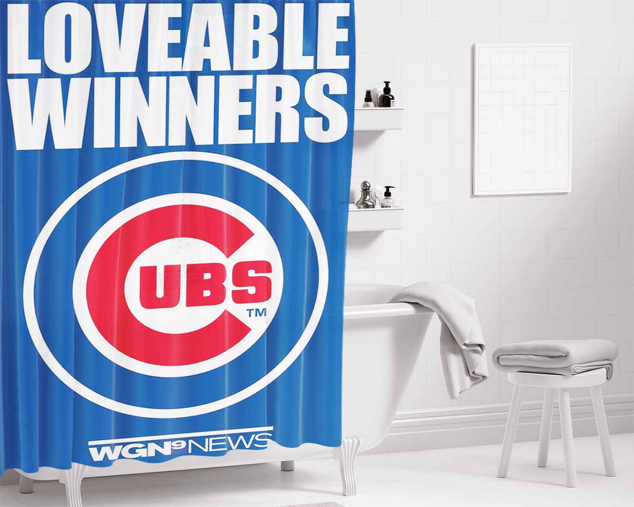 Chicago Cubs Loveable Bathroom Shower Curtain Fabric Waterproof | 66 X 72 Inch