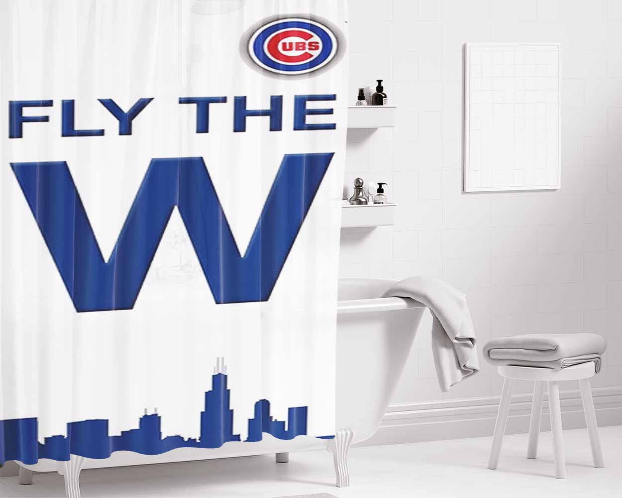 Chicago Cubs Mlb Icon Bathroom Shower Curtain Fabric Waterproof | 66 X 72 Inch