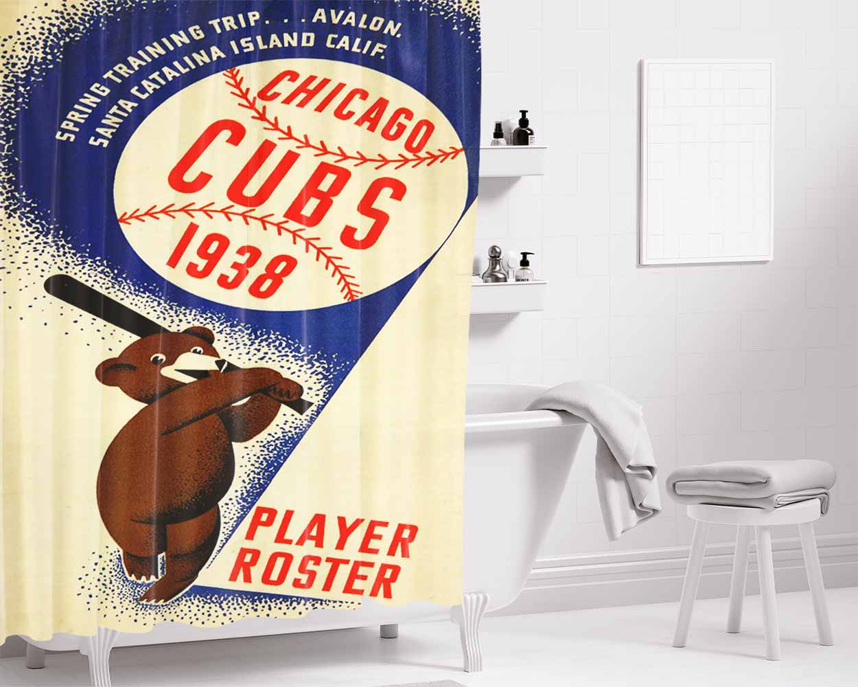 Chicago Cubs Poster 1938 Bathroom Shower Curtain Fabric Waterproof | 66 X 72 Inch
