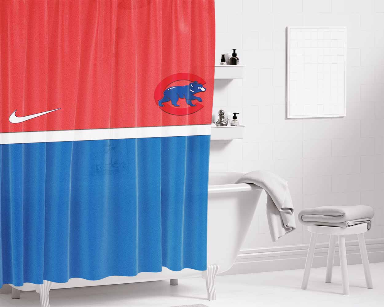 Chicago Cubs Red An Bathroom Shower Curtain Fabric Waterproof | 66 X 72 Inch