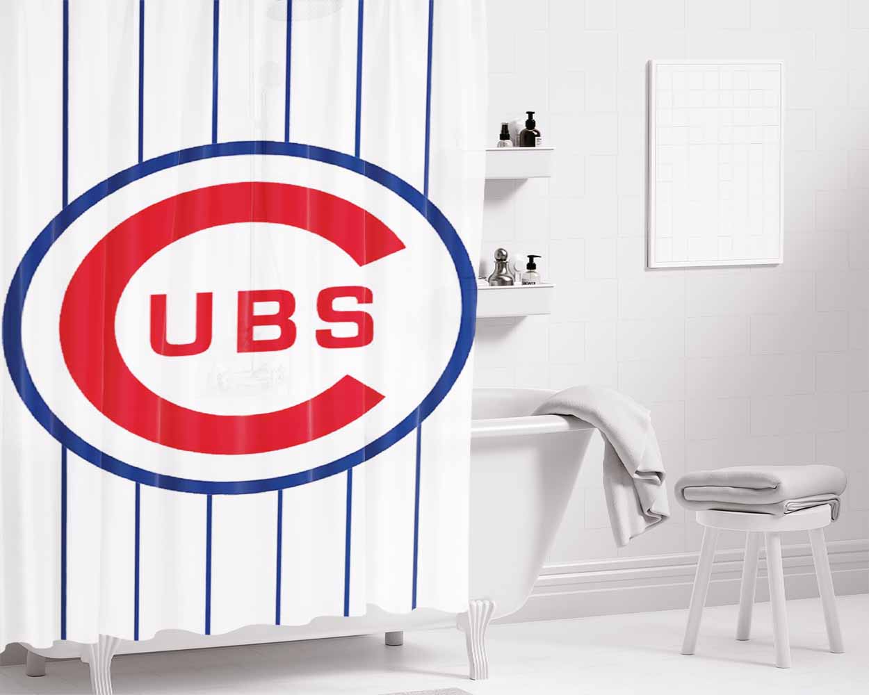 Chicago Cubs Stripe_J Bathroom Shower Curtain Fabric Waterproof | 66 X 72 Inch