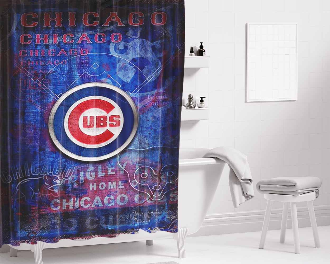 Chicago Cubs Textur Bathroom Shower Curtain Fabric Waterproof | 66 X 72 Inch