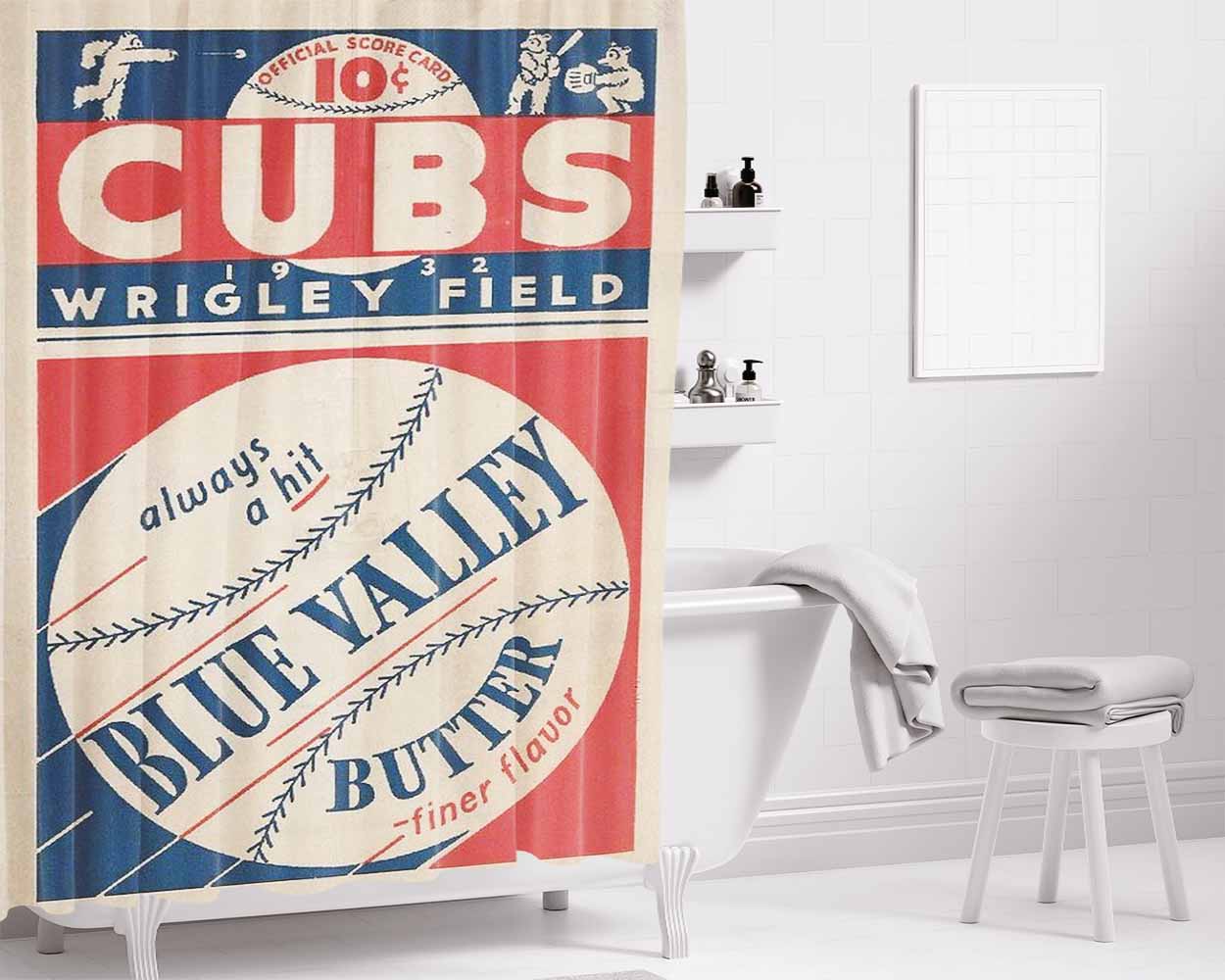 Chicago Cubs V Bathroom Shower Curtain Fabric Waterproof | 66 X 72 Inch