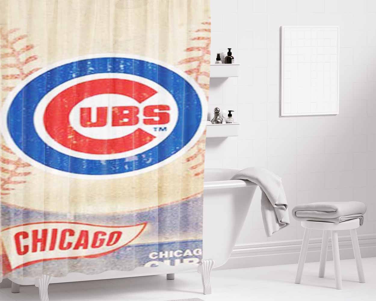 Chicago Cubs Vintage Card Bathroom Shower Curtain Fabric Waterproof | 66 X 72 Inch