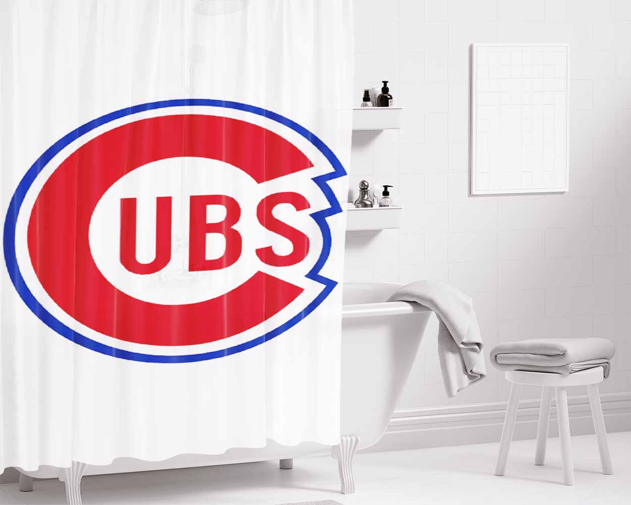 Chicago Cubs White Back Bathroom Shower Curtain Fabric Waterproof | 66 X 72 Inch