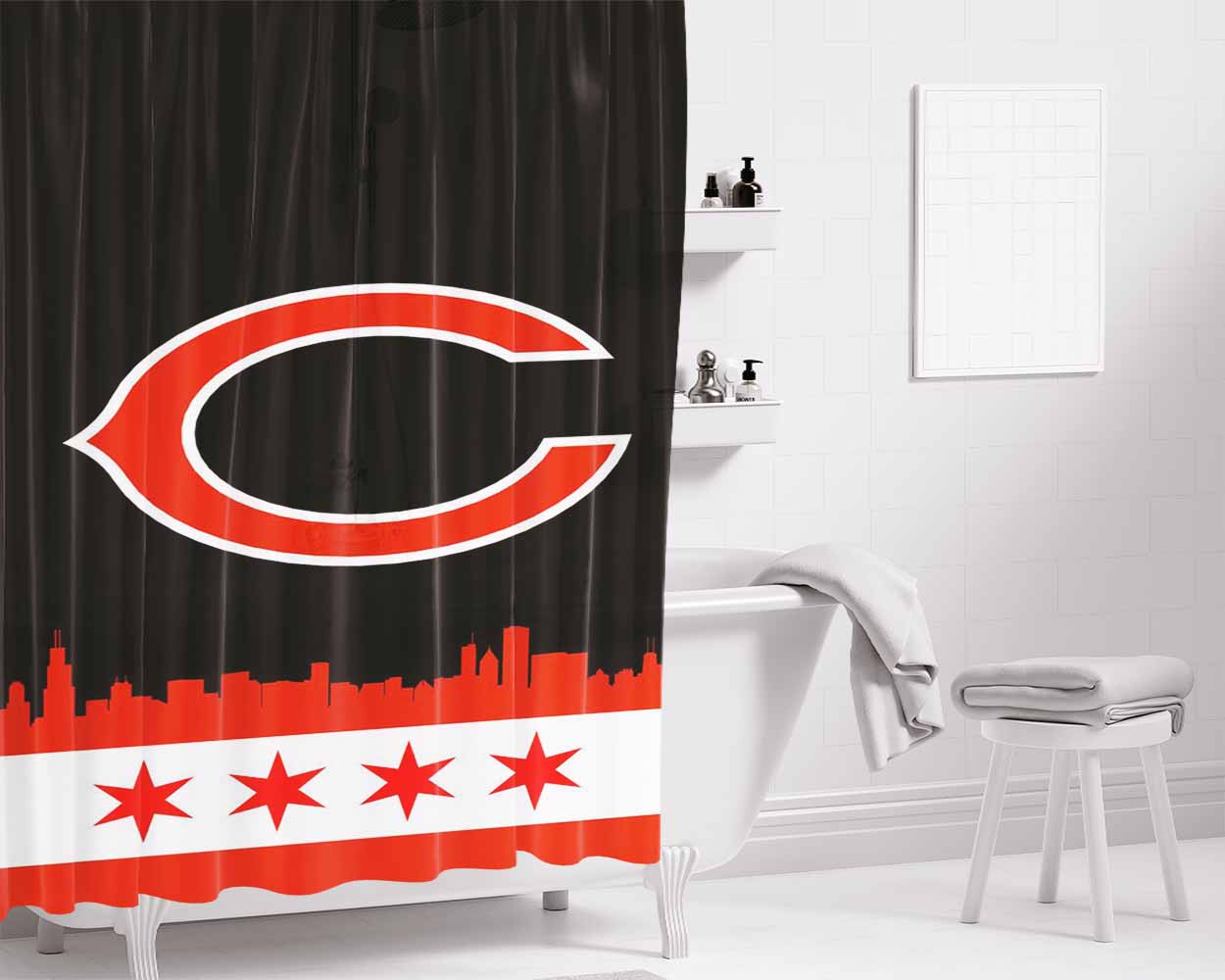 Chicago Cubs Bathroom Shower Curtain Fabric Waterproof | 66 X 72 Inch