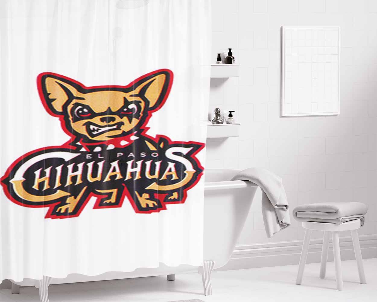 Chihuahua Baseball Logo White Bathroom Shower Curtain Fabric Waterproof | 66 X 72 Inch