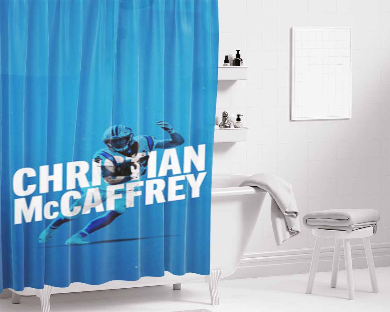 Christian Mccaffrey Carolina Panthers Bathroom Shower Curtain Fabric Waterproof | 66 X 72 Inch