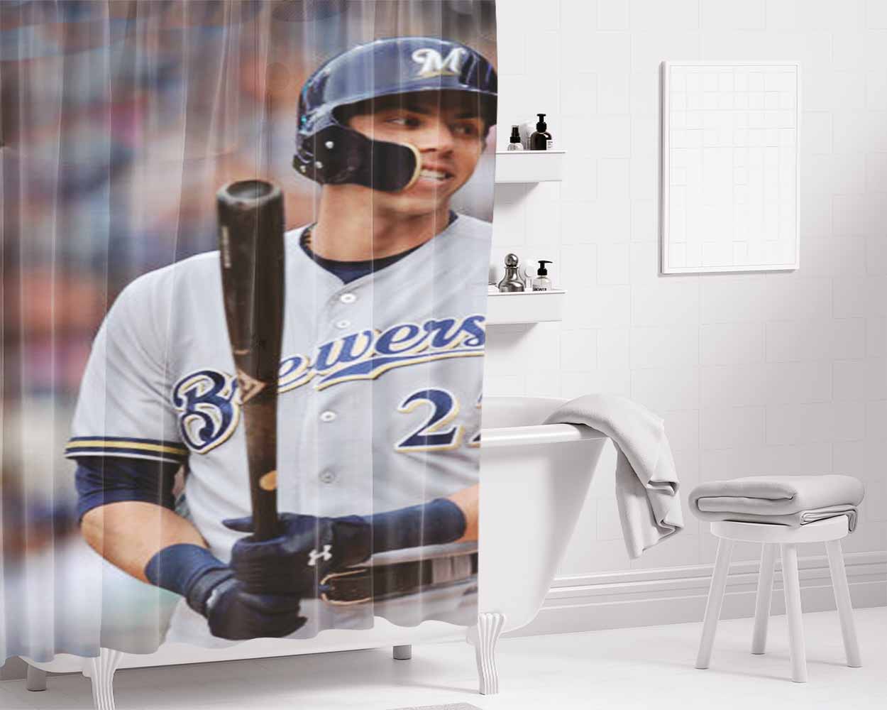 Christian Yelich Milwaukee Brewers Bathroom Shower Curtain Fabric Waterproof | 66 X 72 Inch