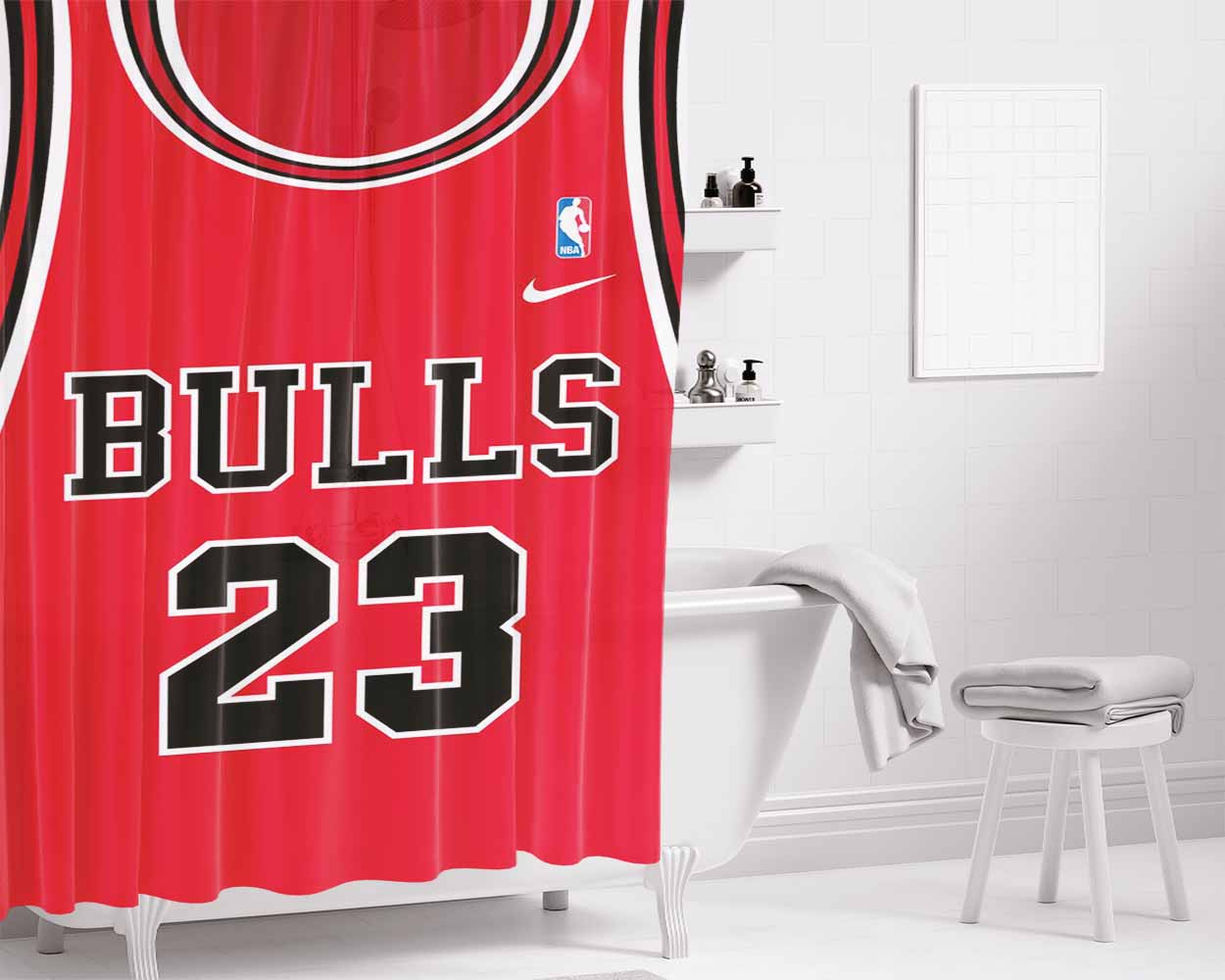 Cichago Bulls Jersey Bathroom Shower Curtain Fabric Waterproof | 66 X 72 Inch