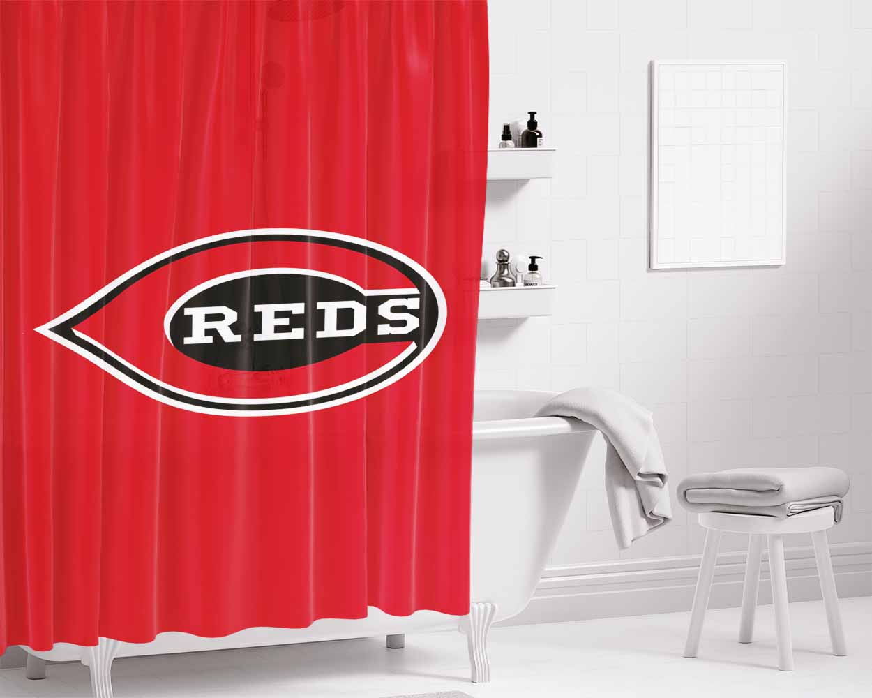Cincinnati Red Logo 2 Bathroom Shower Curtain Fabric Waterproof | 66 X 72 Inch