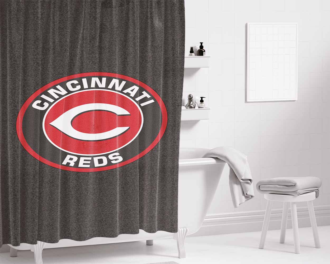 Cincinnati Reds Mug Bathroom Shower Curtain Fabric Waterproof | 66 X 72 Inch