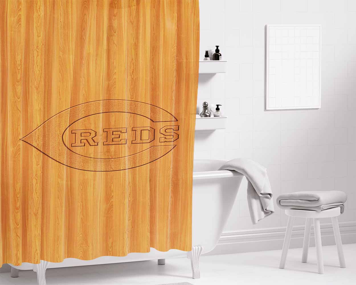 Cincinnati Reds Bathroom Shower Curtain Fabric Waterproof | 66 X 72 Inch