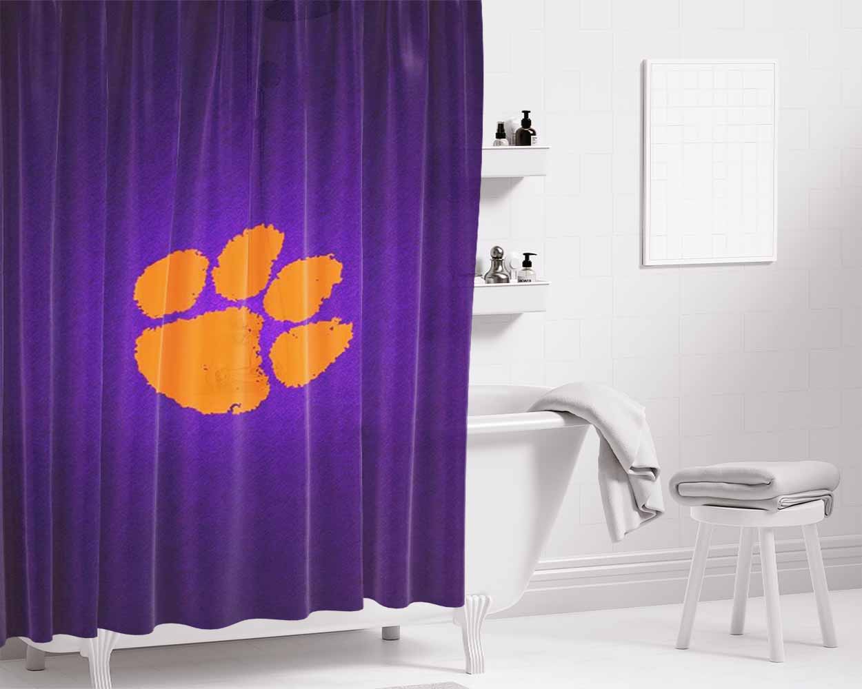 Clemson Tigers Bathroom Shower Curtain Fabric Waterproof | 66 X 72 Inch