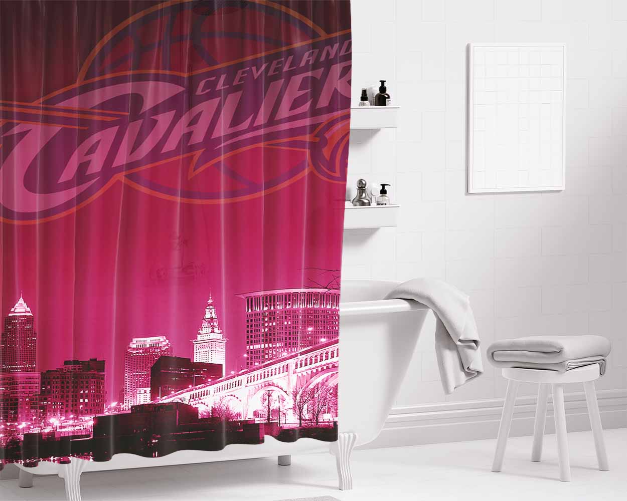 Cleveland Cavaliers Night City Bathroom Shower Curtain Fabric Waterproof | 70 X 69 Inch