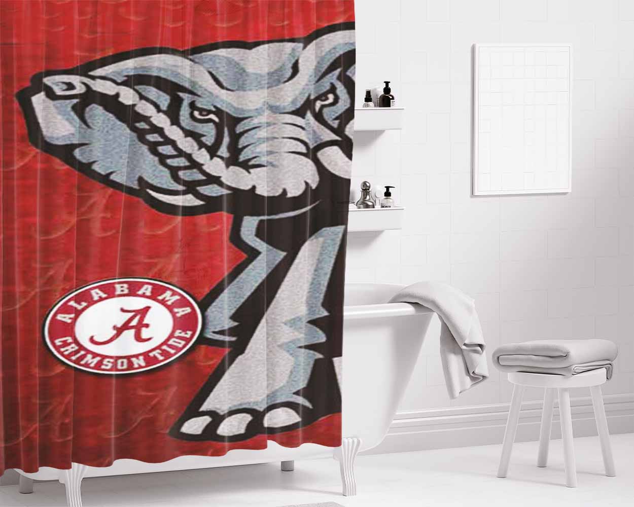 Crimson Tide Rough Bathroom Shower Curtain Fabric Waterproof | 66 X 72 Inch