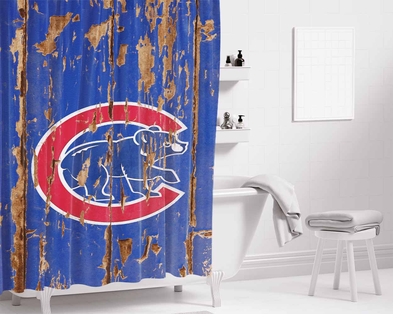 Cubs Weathered Logo Bathroom Shower Curtain Fabric Waterproof | 66 X 72 Inch